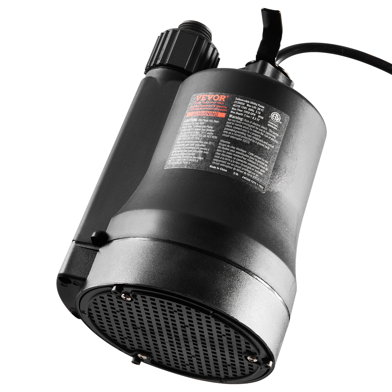 VEVOR Submersible Utility Pump Sump Pump 1/3 HP 2450 GPH 30 ft Head Water Pump