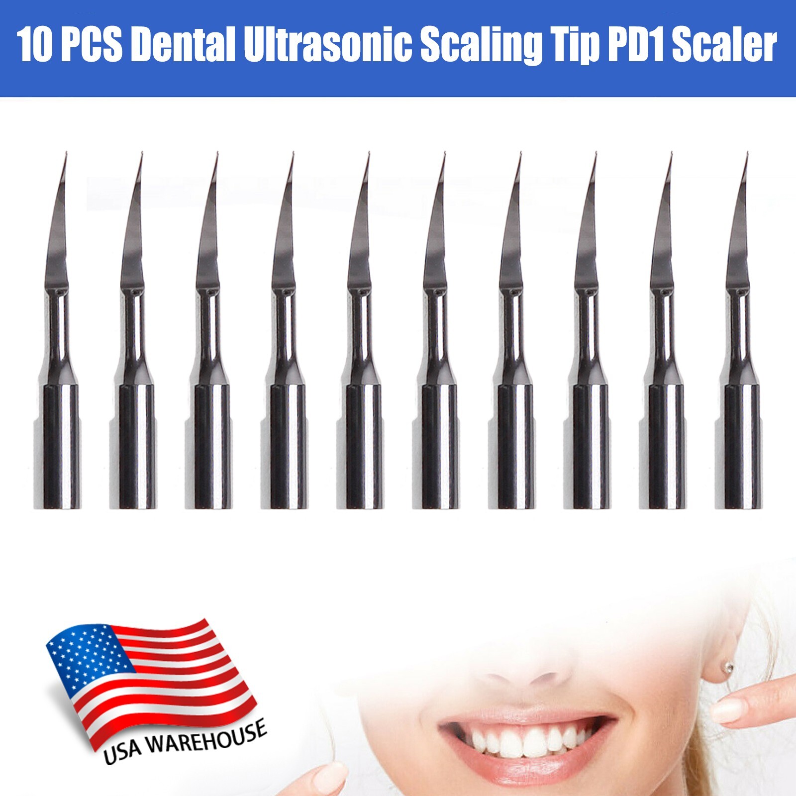 10 * PD1 Dental Ultrasonic Piezo Scaler Perio Tips Fit DTE/SATELEC Handpiece