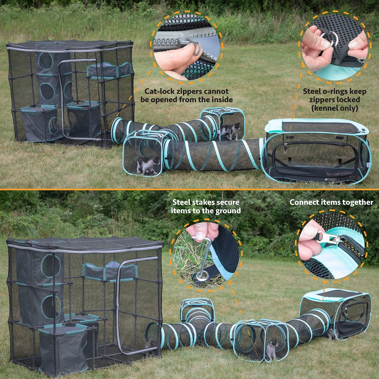 Kitty City Outdoor Catio Furniture and Play Kits for Cats, Outdoor Mega Kit