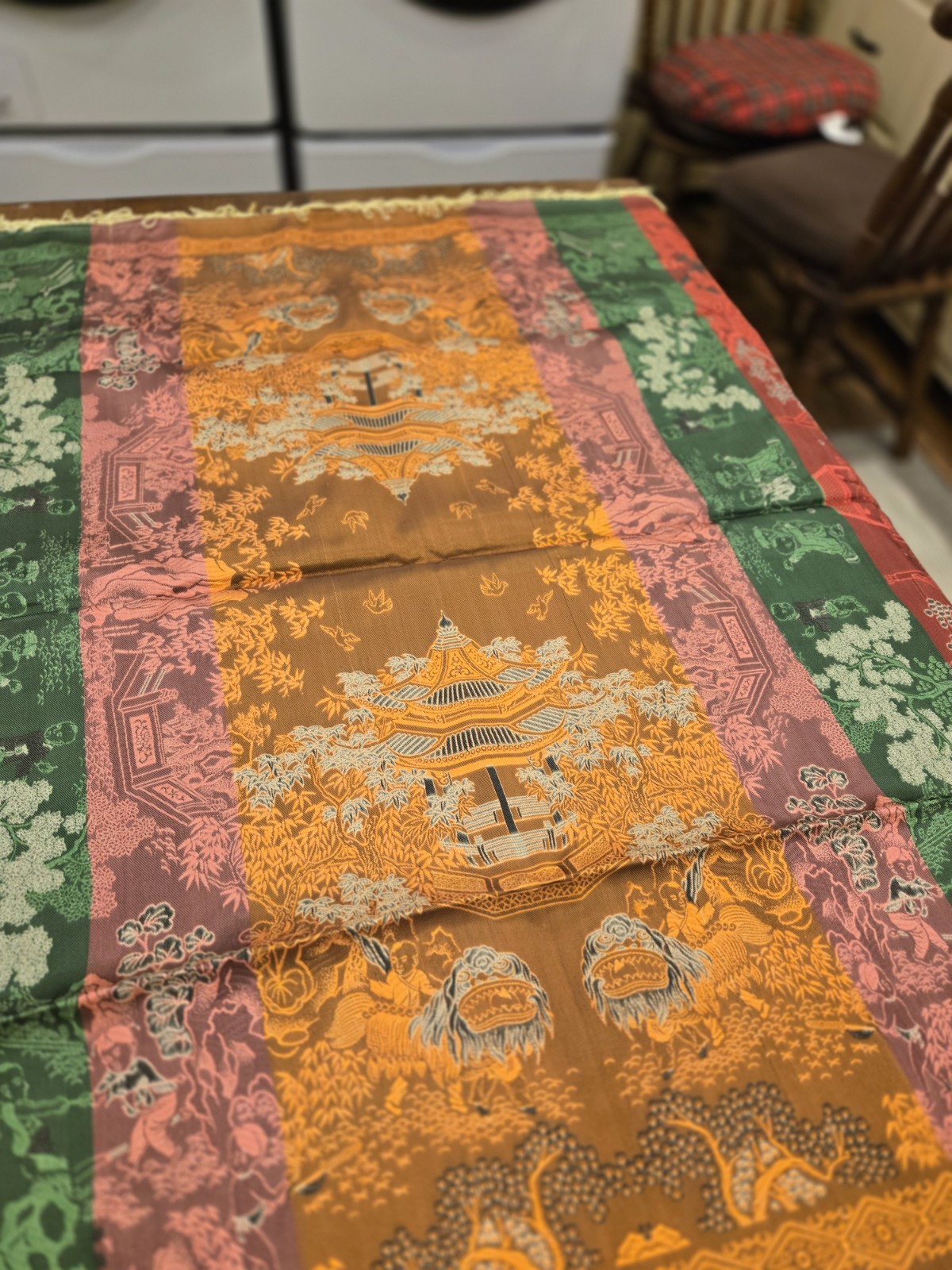 VTG NOS Brocaded Chinese Silk Tapestry Tablecloth 38" x 38" Late 70's-Early 80's