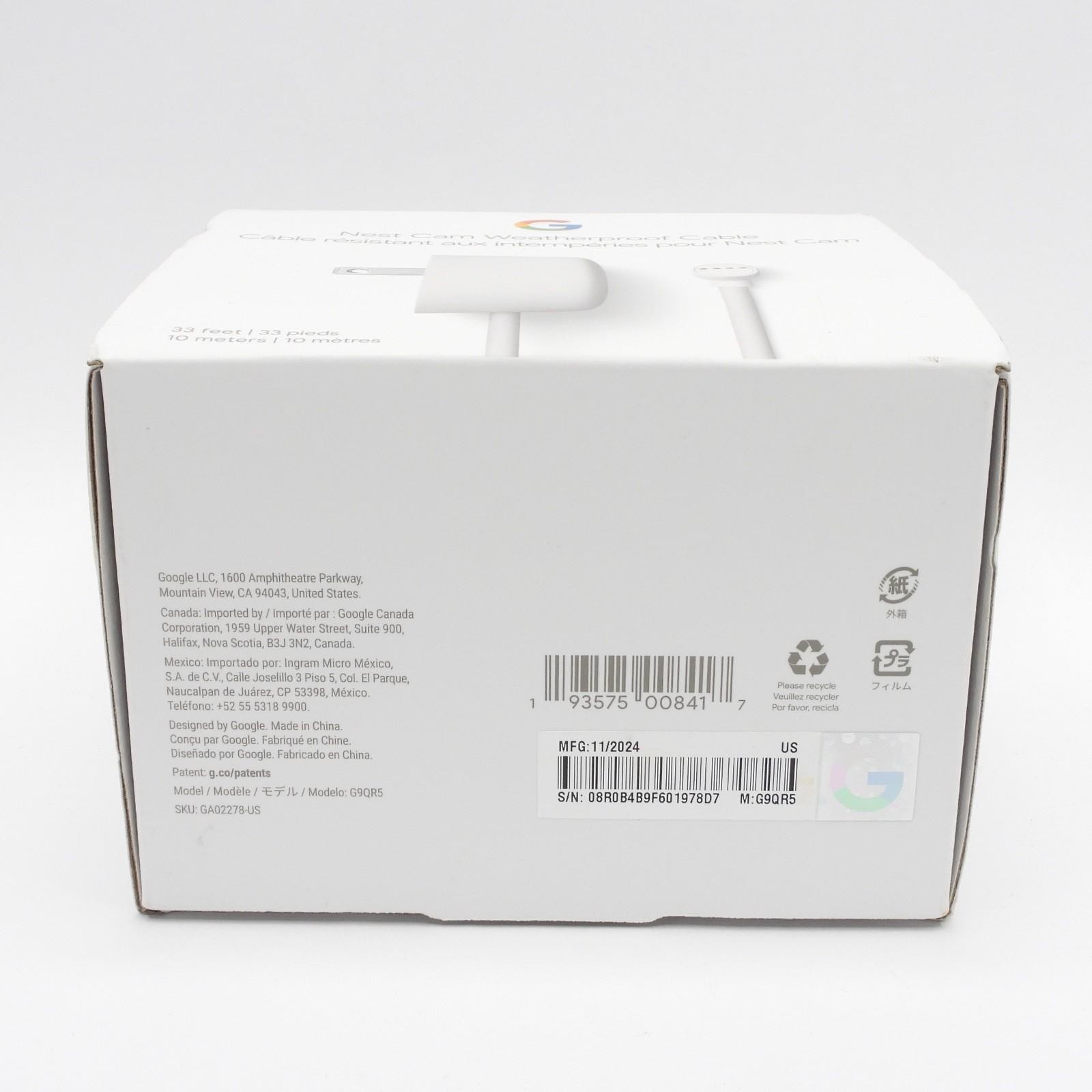 Google Cable for Nest Cam Weatherproof 10M / 33FT - (GA02278-US) Snow