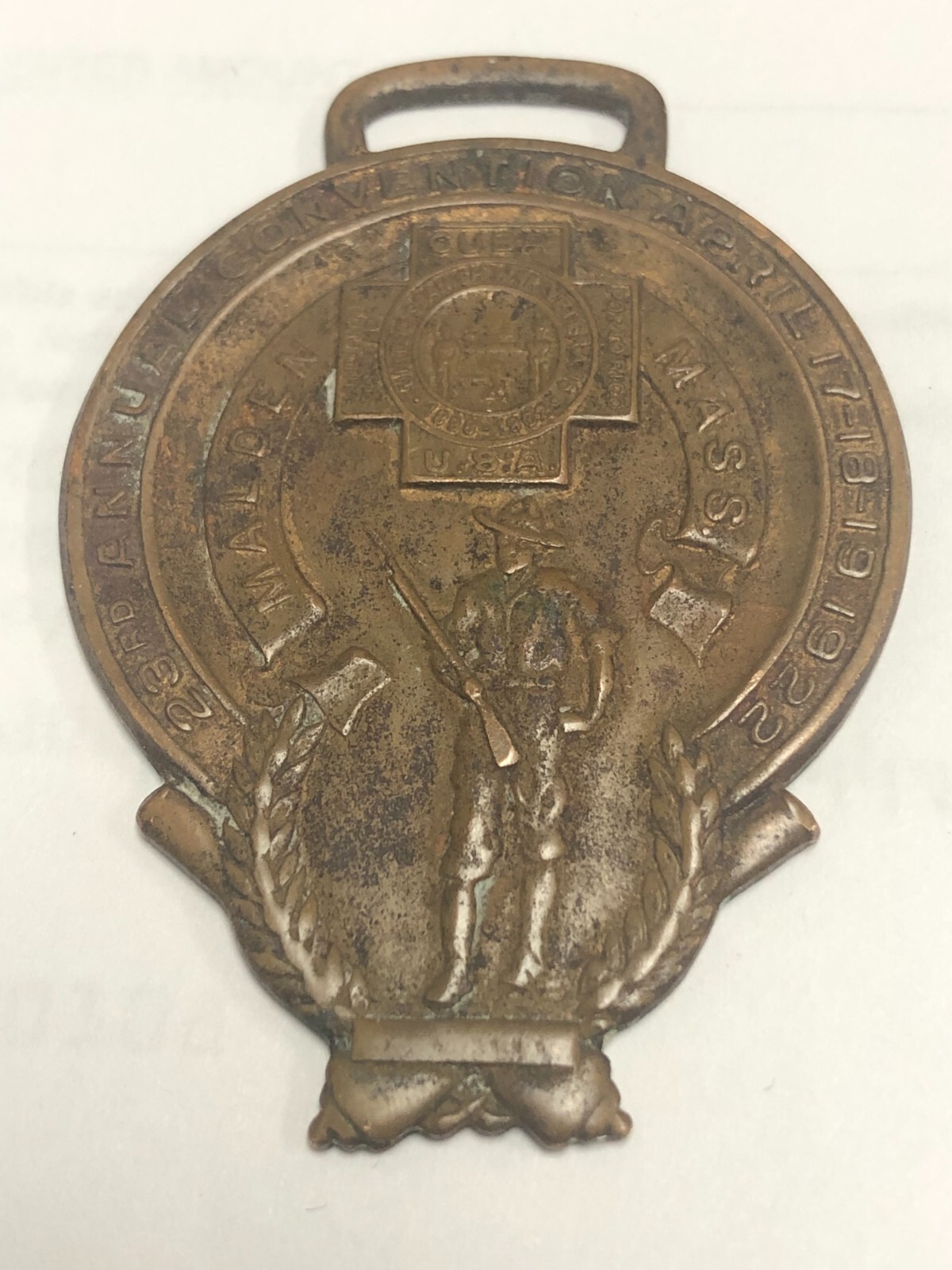 VERY RARE 23rd ANNUAL CONVENTION SPANISH WAR VETERANS MALDEN MASS 1922 MEDAL