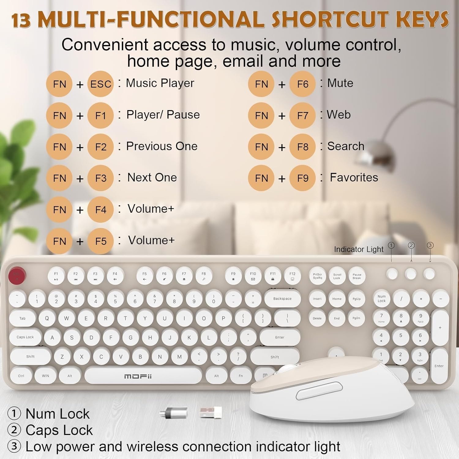 Wireless Keyboard and Mouse Combo Ergonomic White 104 Keys for PC/Laptop/Phone
