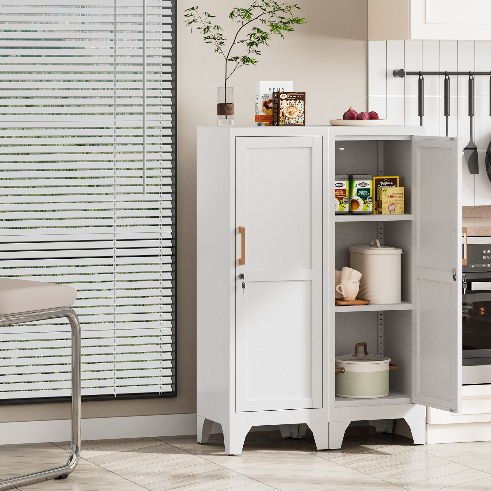 Metal Storage Cabinet with 2 Adjustable Shelves Home Office File Cabinet Locking