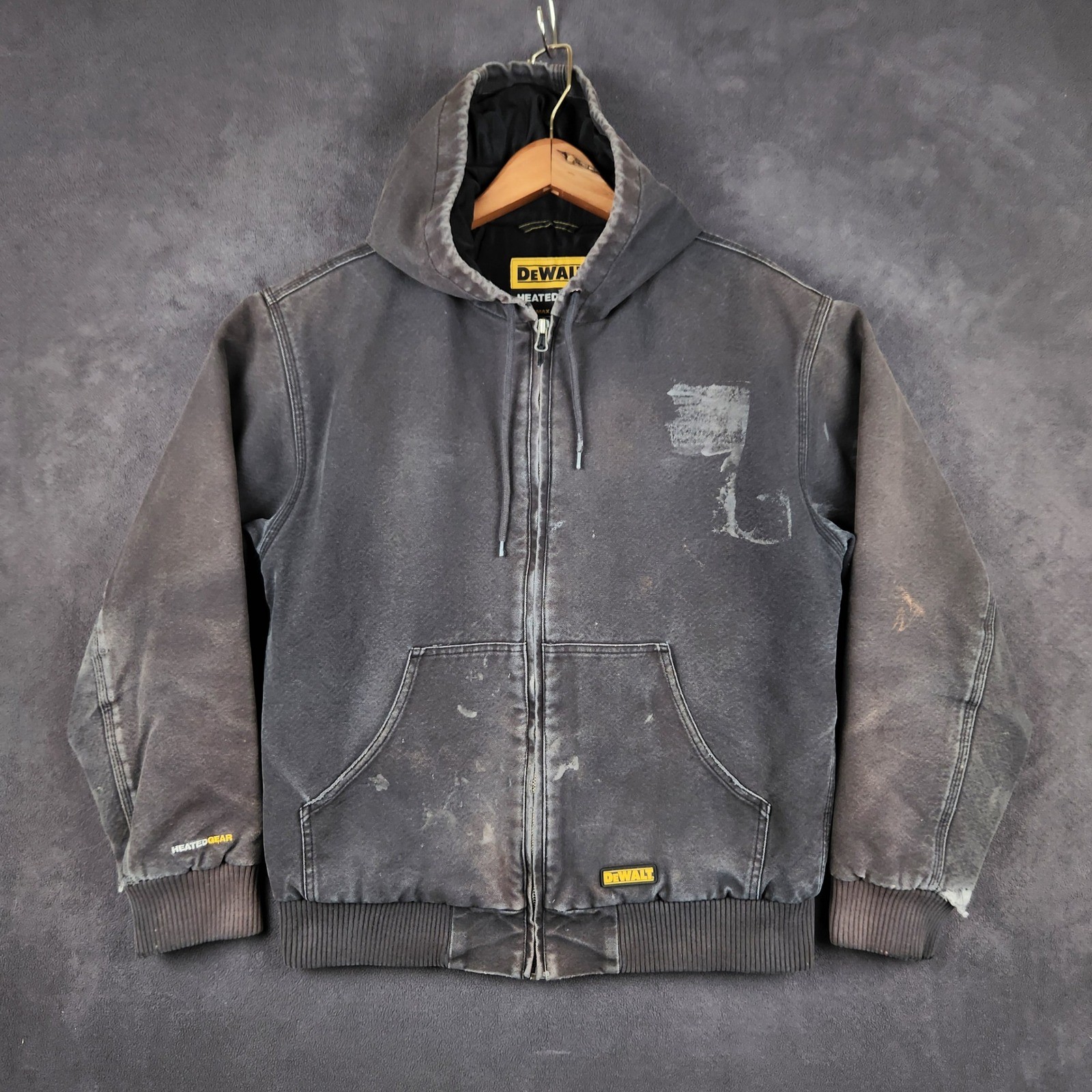 DEWALT DCHJ061 Heated Gear Hooded Work Jacket Mens Medium Faded Black Distressed
