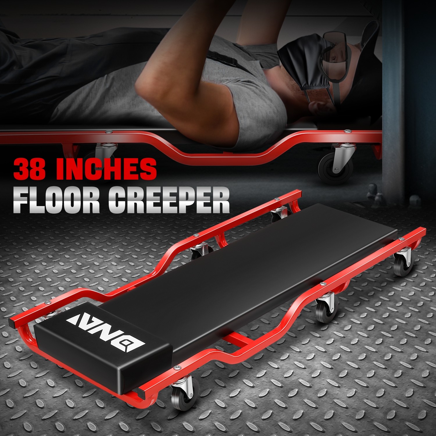 Low Profile 38.5x17 Rolling Workshop Creeper for Car Garage Mechanic Repair Red