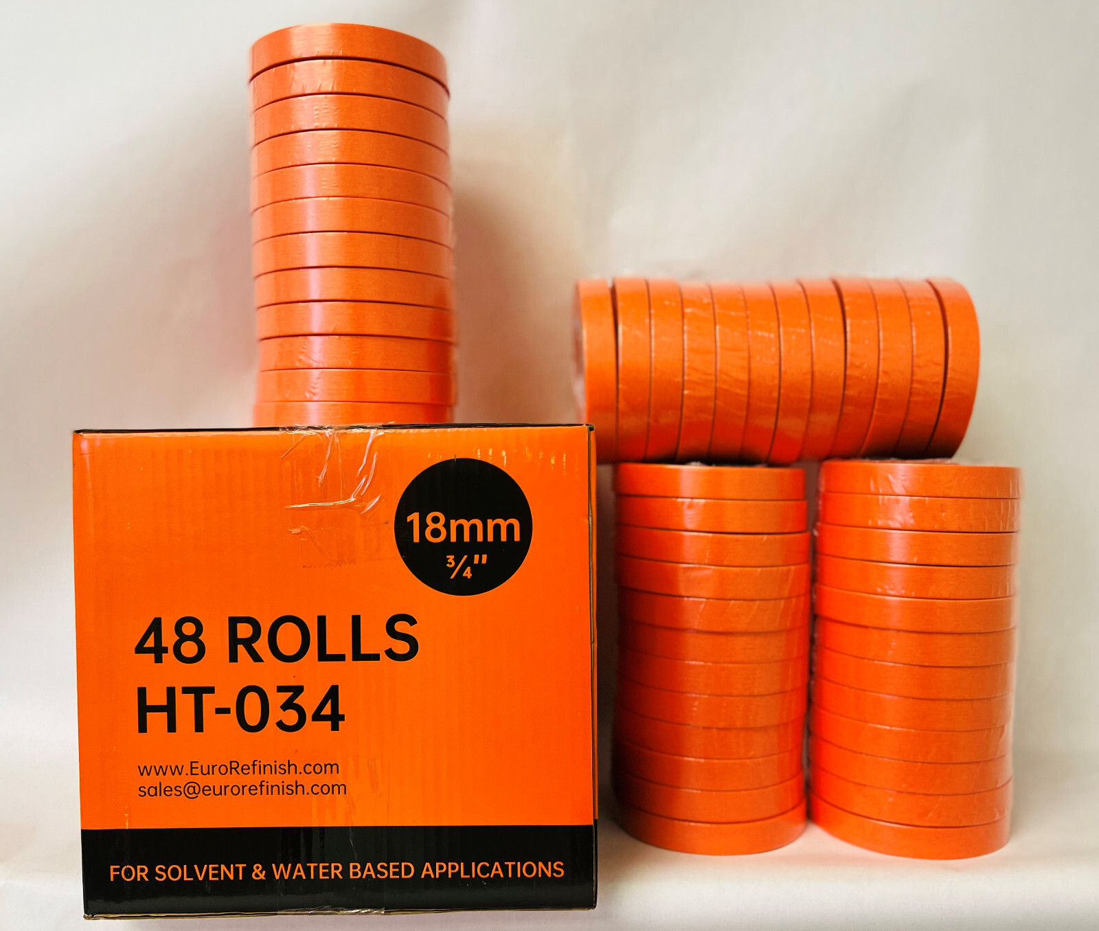 PREMIUM MASKING TAPE Orange 3/4 inch (48 Rolls) 4 sleeves Automotive Bodyshop