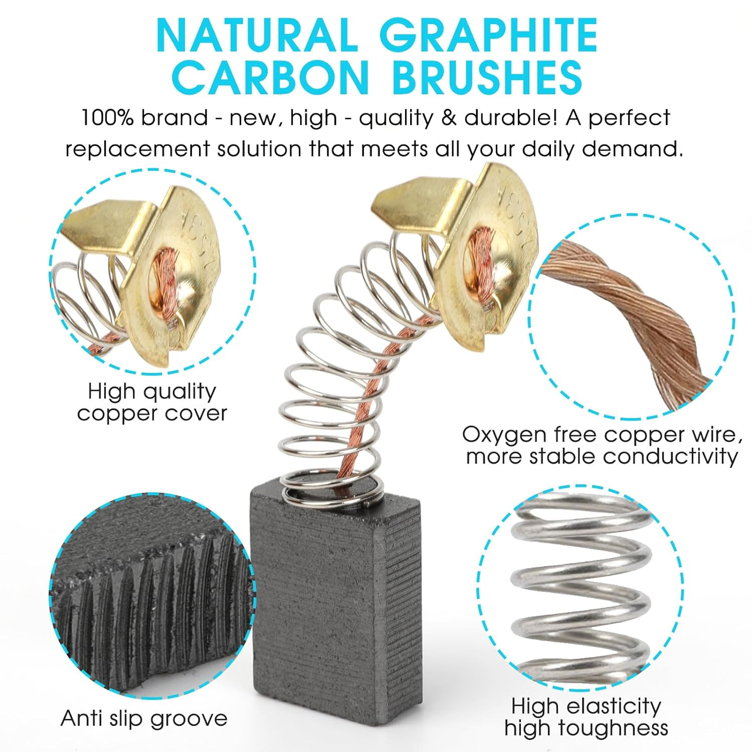 60 Pcs Electric Motor Carbon Brushes Set 10 Assorted Sizes Graphite & Copper Re