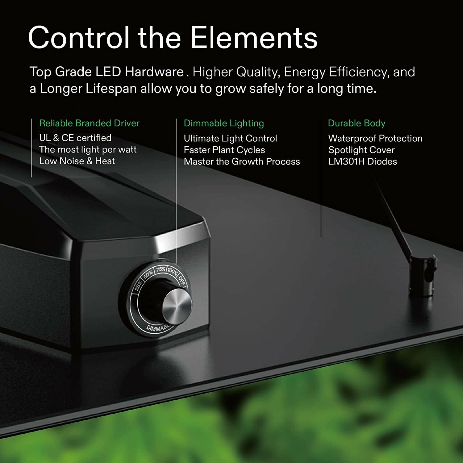 VS1000 LED Grow Light 2.75μmol/J Samsung LM301 Diodes Full Spectrum Dimmable 2x2