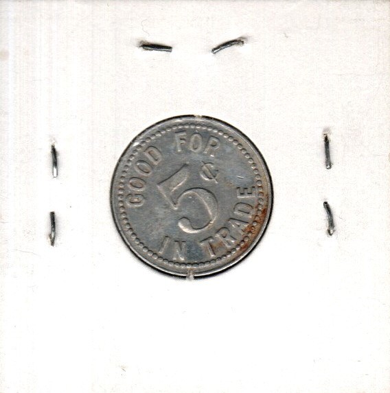 MICHIGAN CITY IOWA - RITZ KLUB F & J - GOOD FOR 5 CENTS - TRADE TOKEN