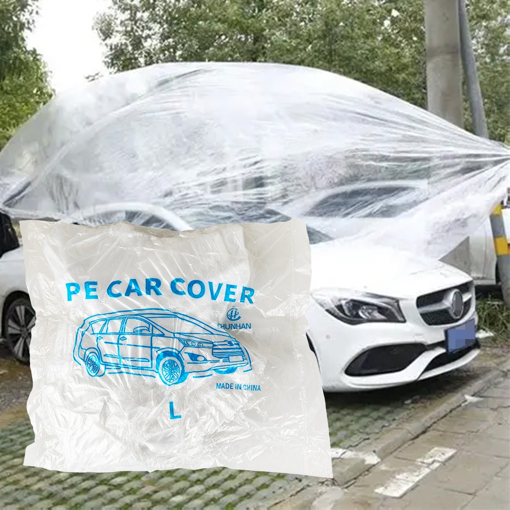 1pc Clear Plastic Temporary Universal Disposable Car Cover Rain Dust Garage