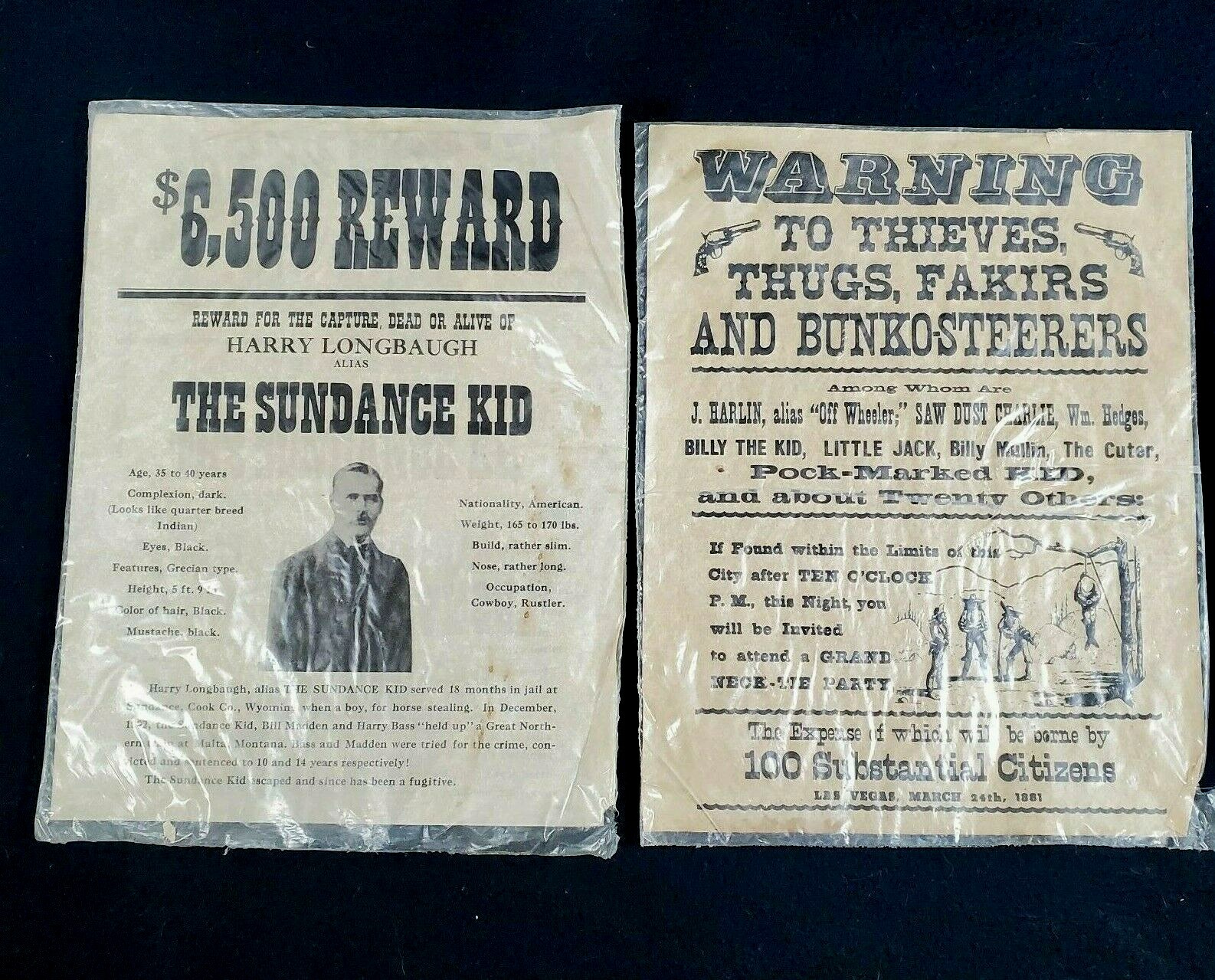 Sundance Kid Wanted Poster and Warning to Thieves Poster Reproductions