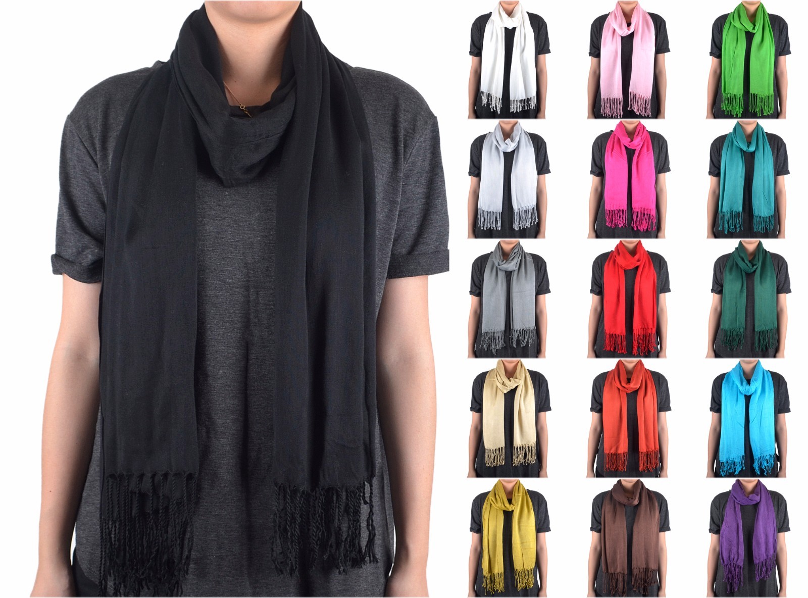 Solid Color Plain Long Scarf Wrap Shawl Soft Classic Fashion Fringe Tassel