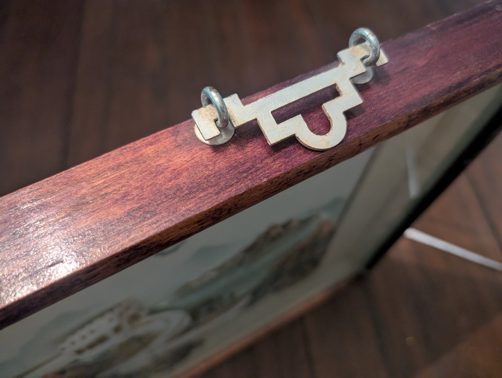 Vintage Chinese Mother Of Pearl Shell Porcelain Landscape 3D Painting Wood Frame