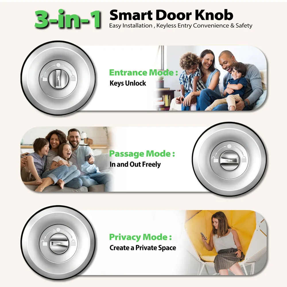 Biometric Fingerprint Door Lock Keyless Entry Smart Door Knob w/ App Control
