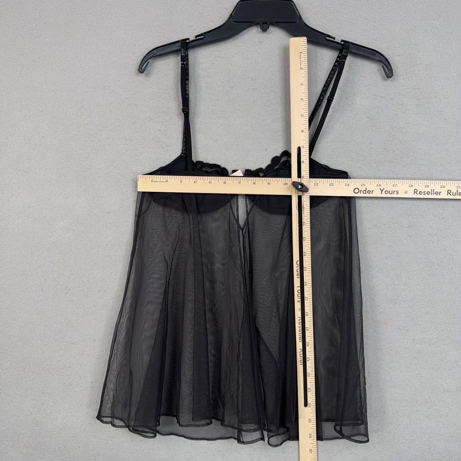 Victorias Secret Babydoll Gown Womens 34B Black Mesh Floral Lace Intimates