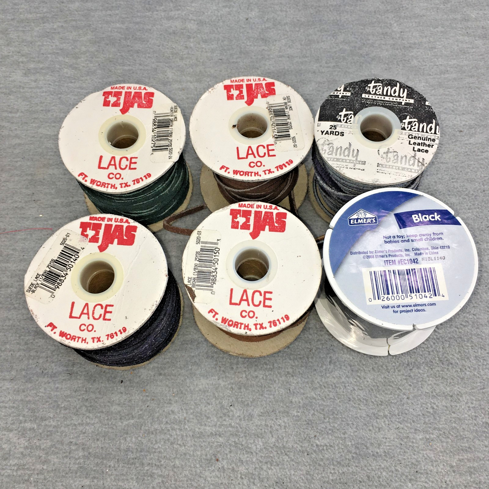 Suede Lace 1/8" x 25yd Spool Craft Leather Lace Various Colors LOT OF 6