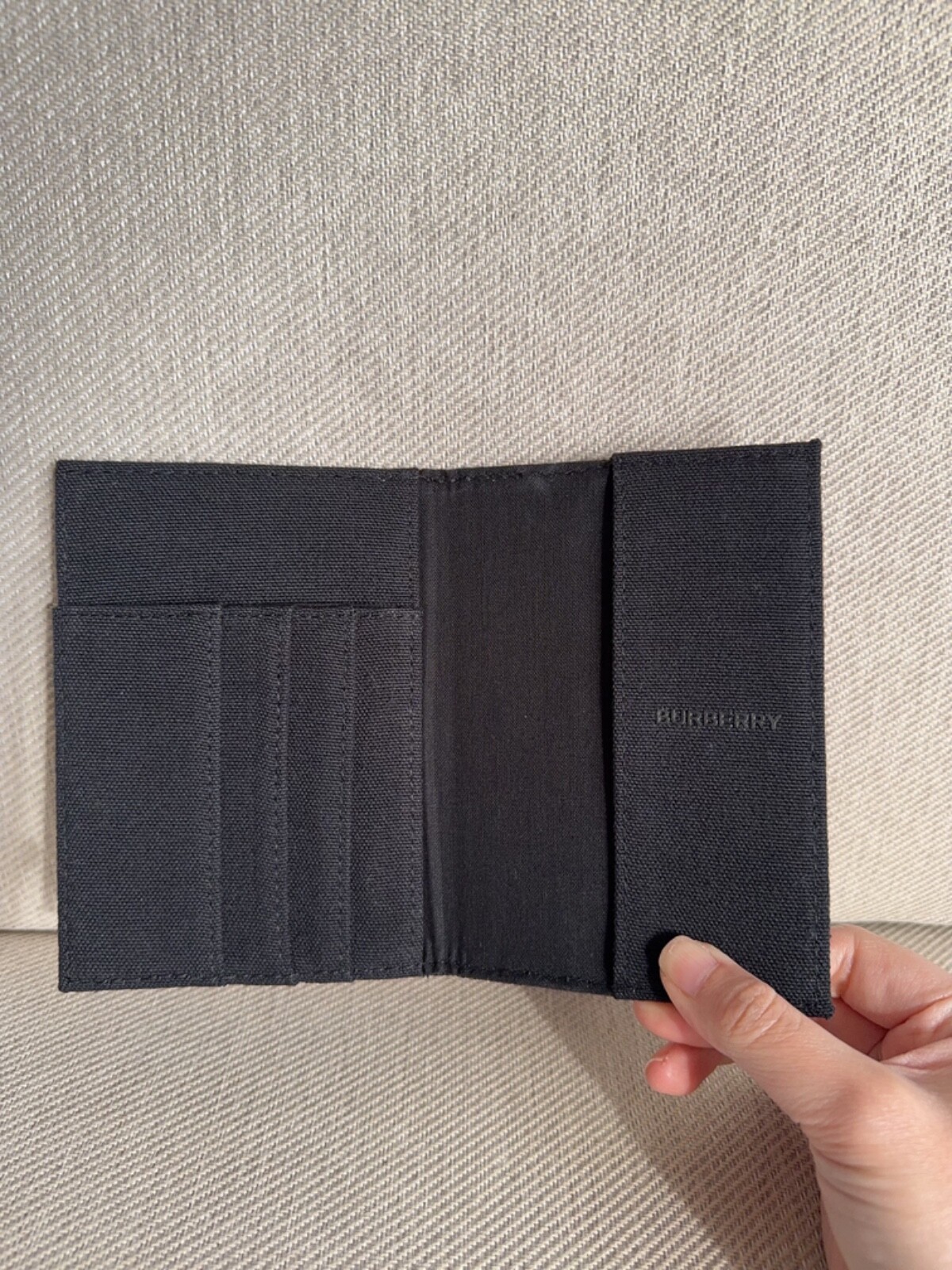 BURBERRY Beauty Black Canvas Passport Holder Travel Accessory w/ Paper Gift Bag