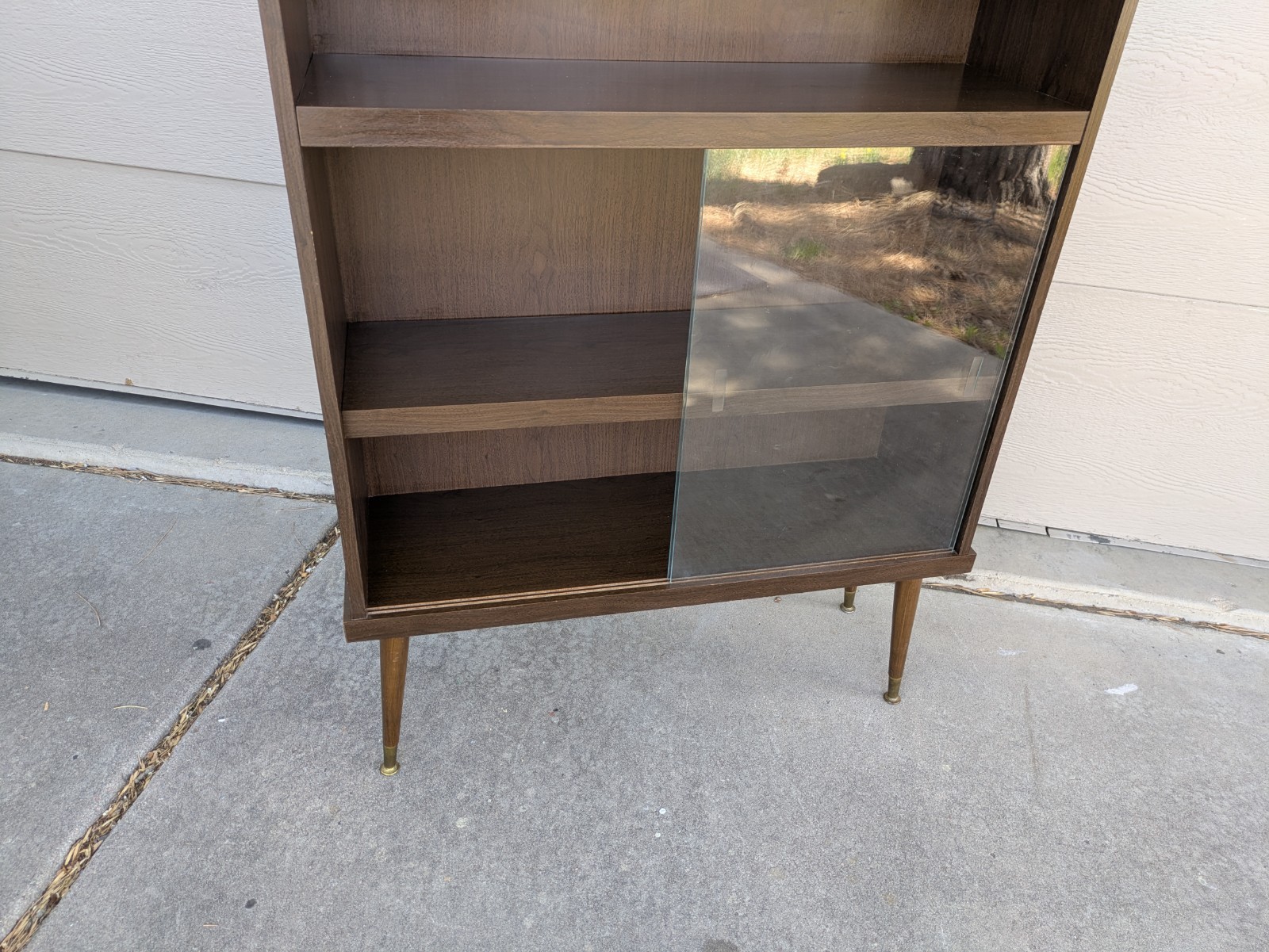 Vintage Mid Century Modern Bookcase Shelf Display Cabinet Sliding Glass Door E26