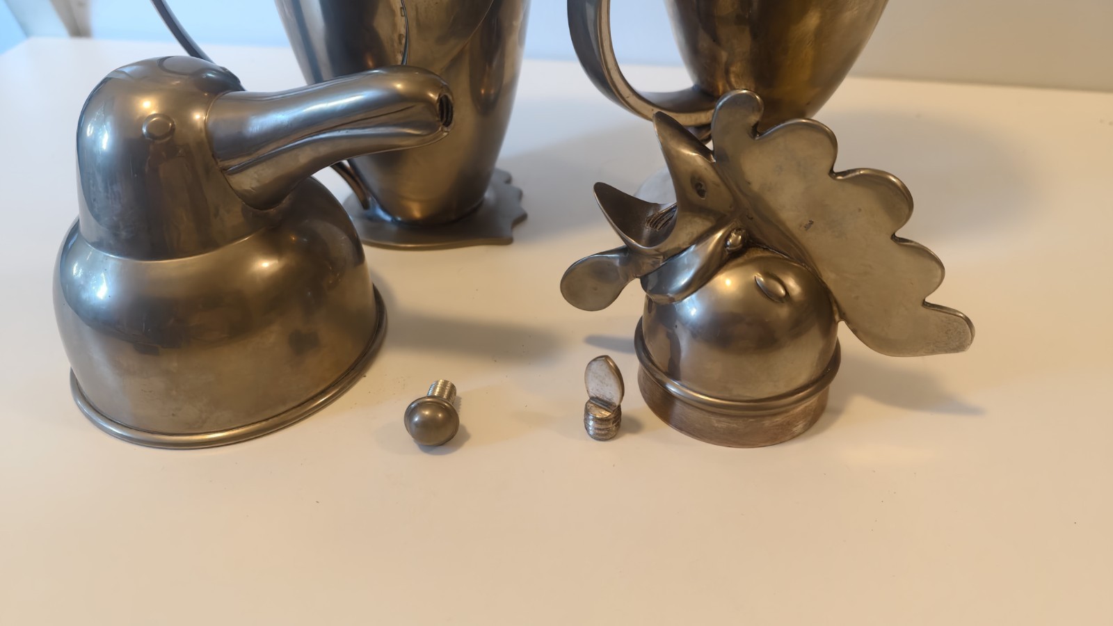 2 of Restoration Hardware Silver Penguin & Rooster Cocktail Shaker Set Vintage