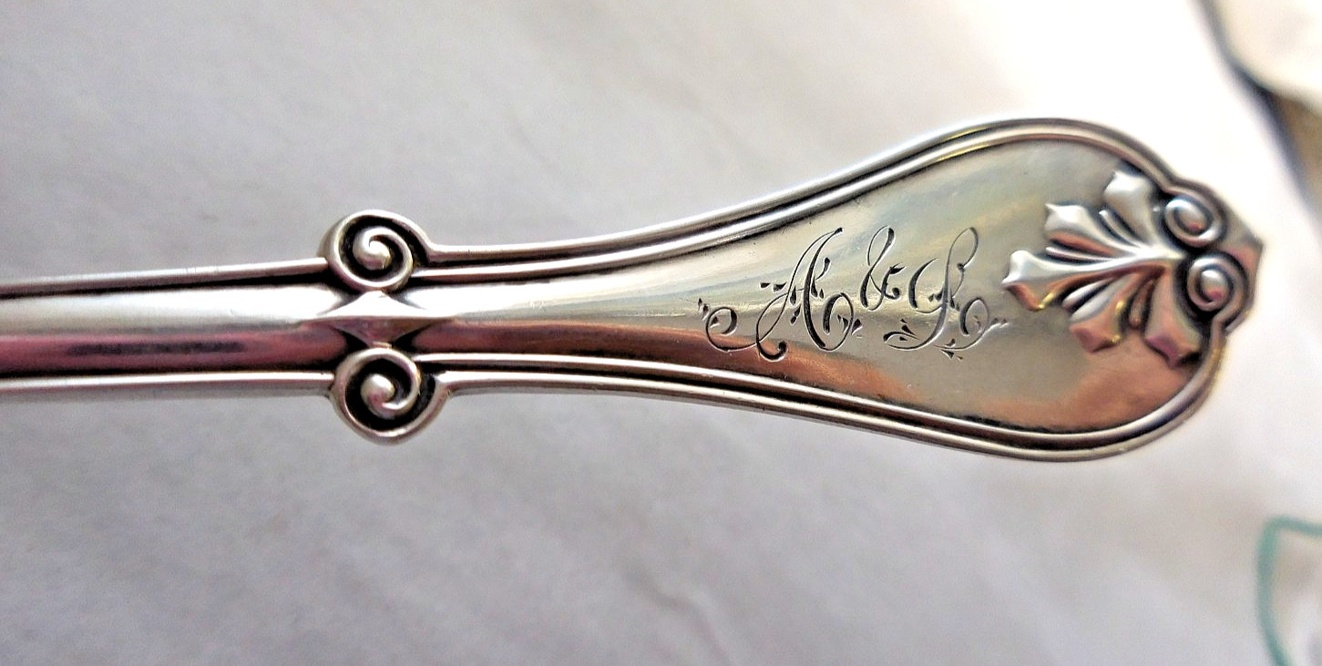 CLEMENS OSKAMP CINCINNATI c1860 COIN SILVER SLICE 8 3/4" FLORAL ENGRAVED "A & L"