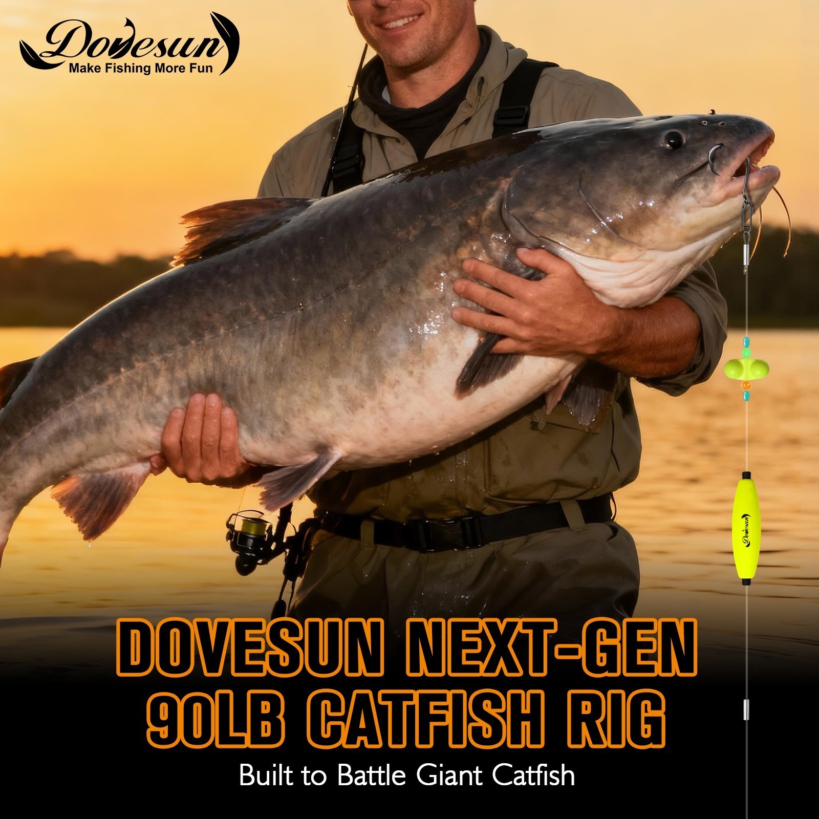 6pcs Newstyle Catfish Rigs - Santee Float Rig 90lb Leader Line and Circle Hooks