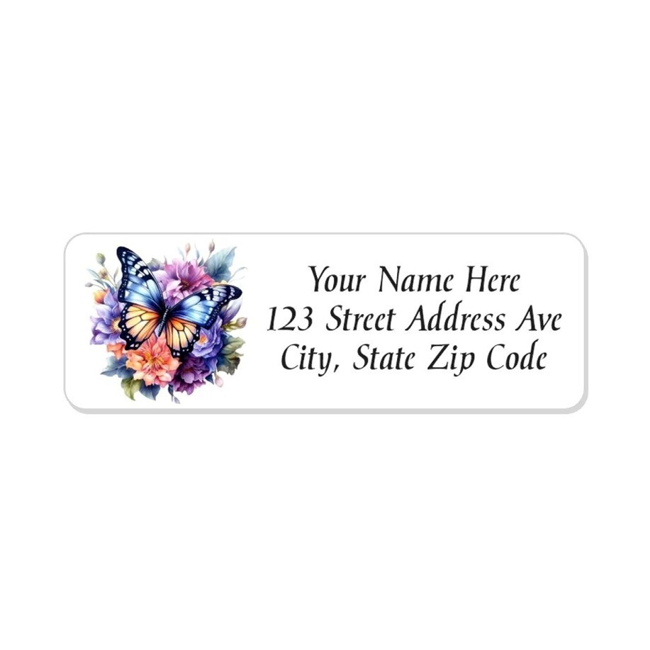 60 Return Address Labels Personalized Printed 3/4 x 2 1/4 Floral Butterfly