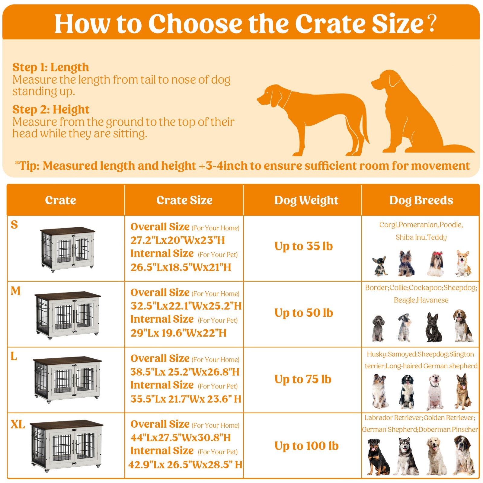 Dog Crate Furniture Dog Kennel Indoor Double Doors Wooden Cage & Cushion White