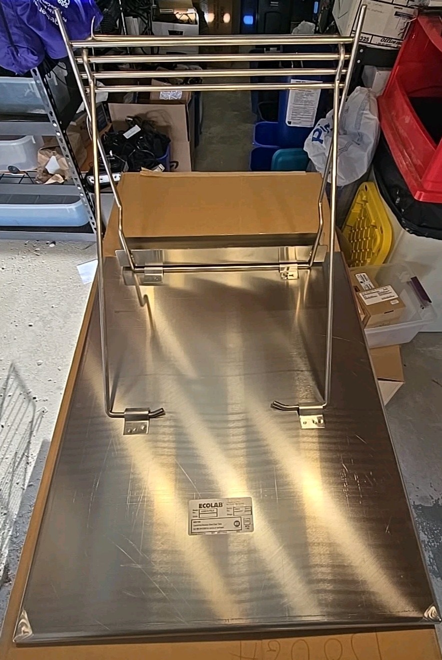 ECOLAB LOAD-N-FOLD 21" X 25" Stainless Steel Fold Down Wall Table Made in U.S.A.