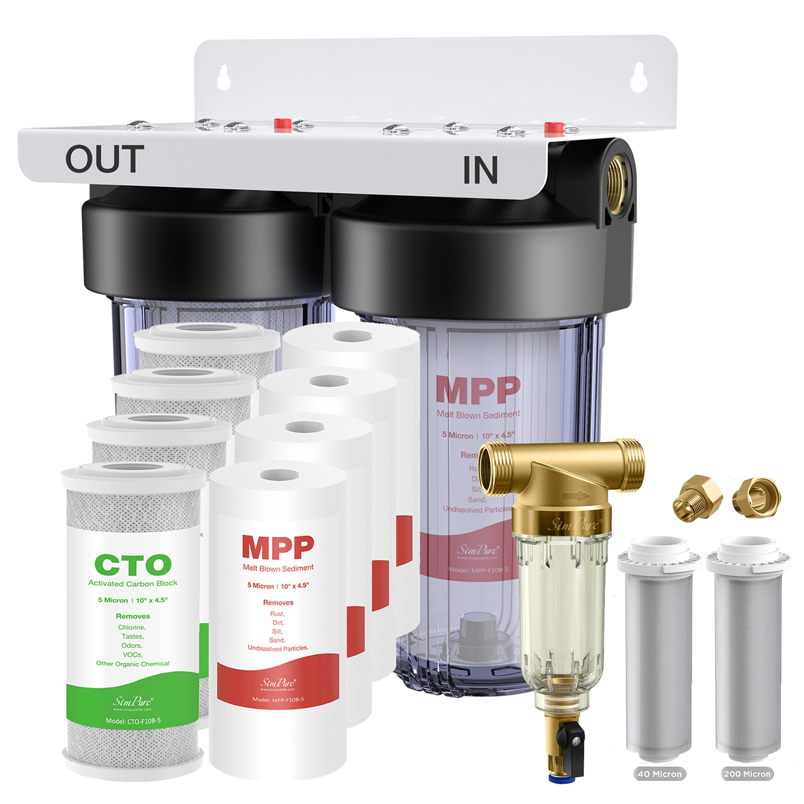 SimPure Sediment Carbon 2-Stage Whole House Water Filter System 10x4.5" Big Blue