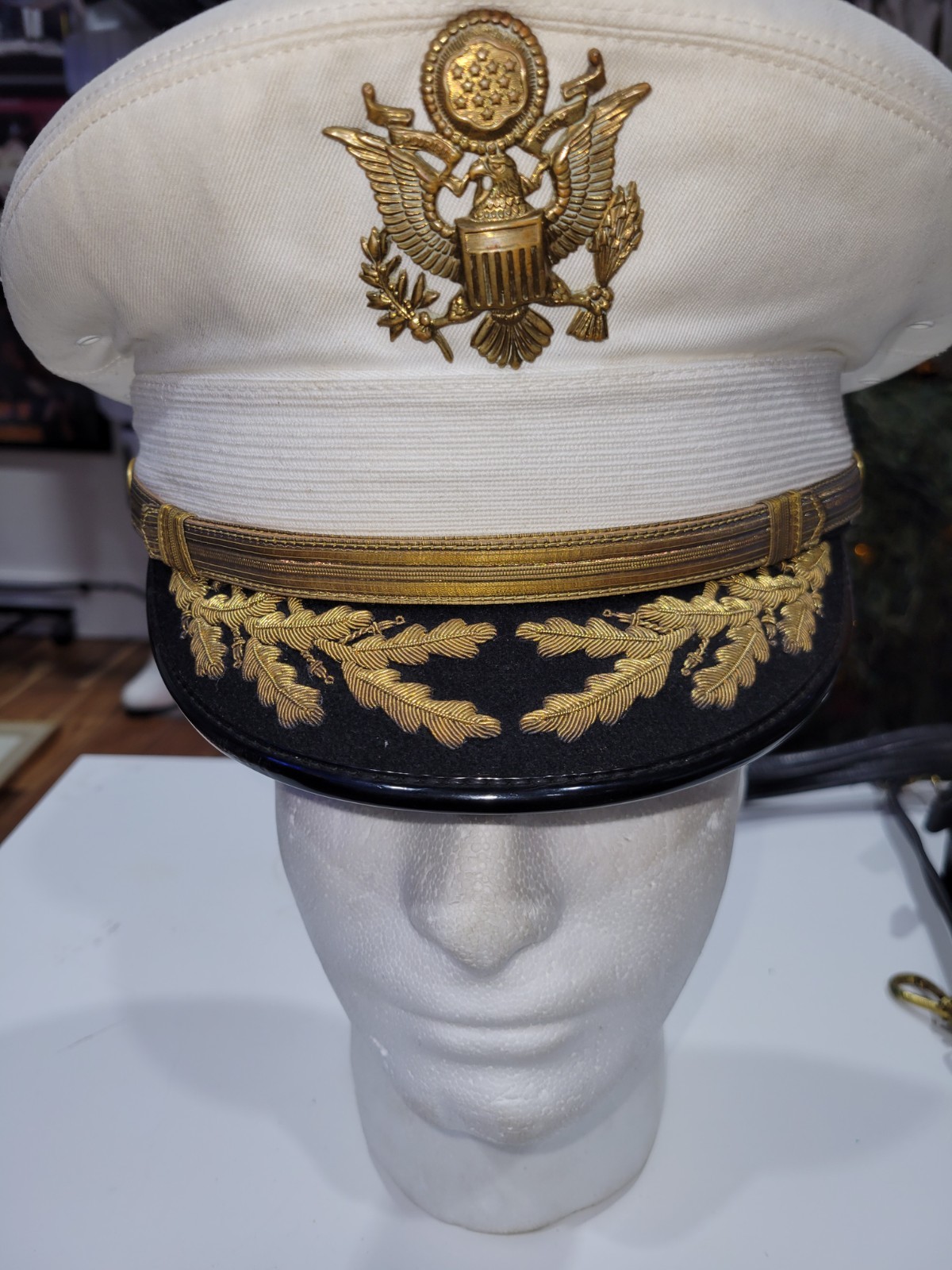 Original Bancroft US Army Senior Officers Visor Cap Military White Dress Uniform