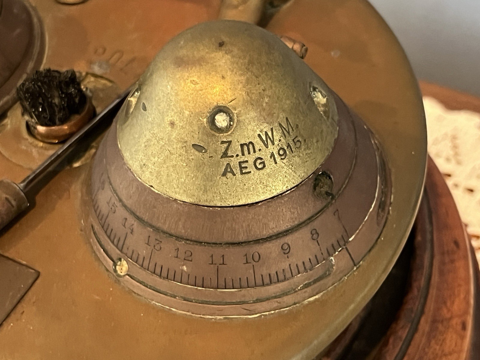 Antique WWI German Trench Art Desk Set Artillery Shell Fuse Ink Wells/Pen Holder