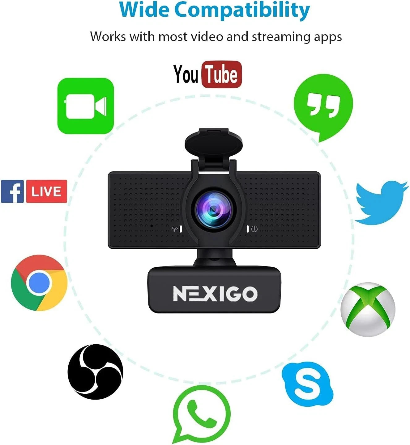 NexiGo N60 1080P HD Webcam w/ Microphone & Privacy Cover for Zoom & Skype