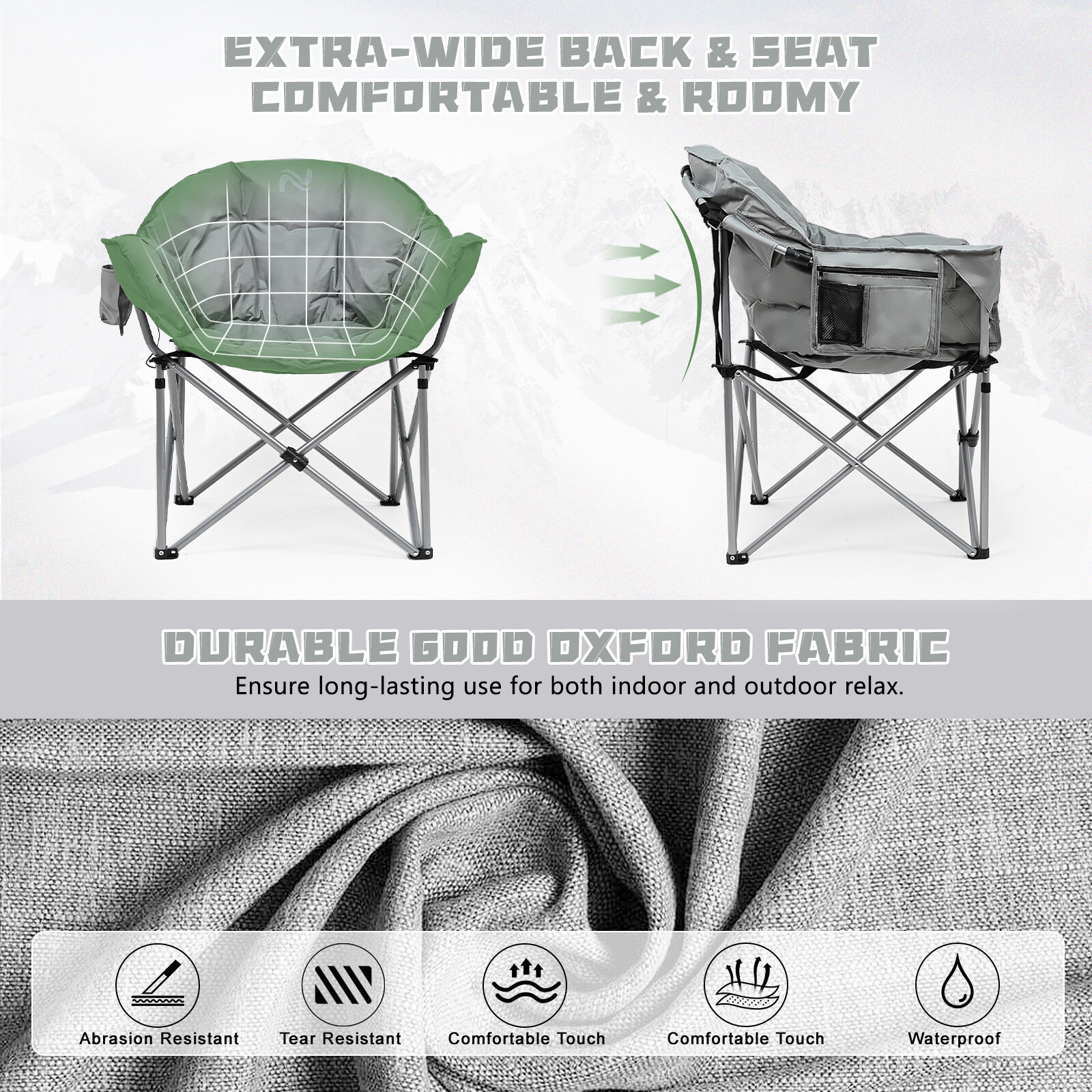 Oversized Heavy-Duty Club Folding Camping Chair w/ Pocket Moon, Round, Saucer