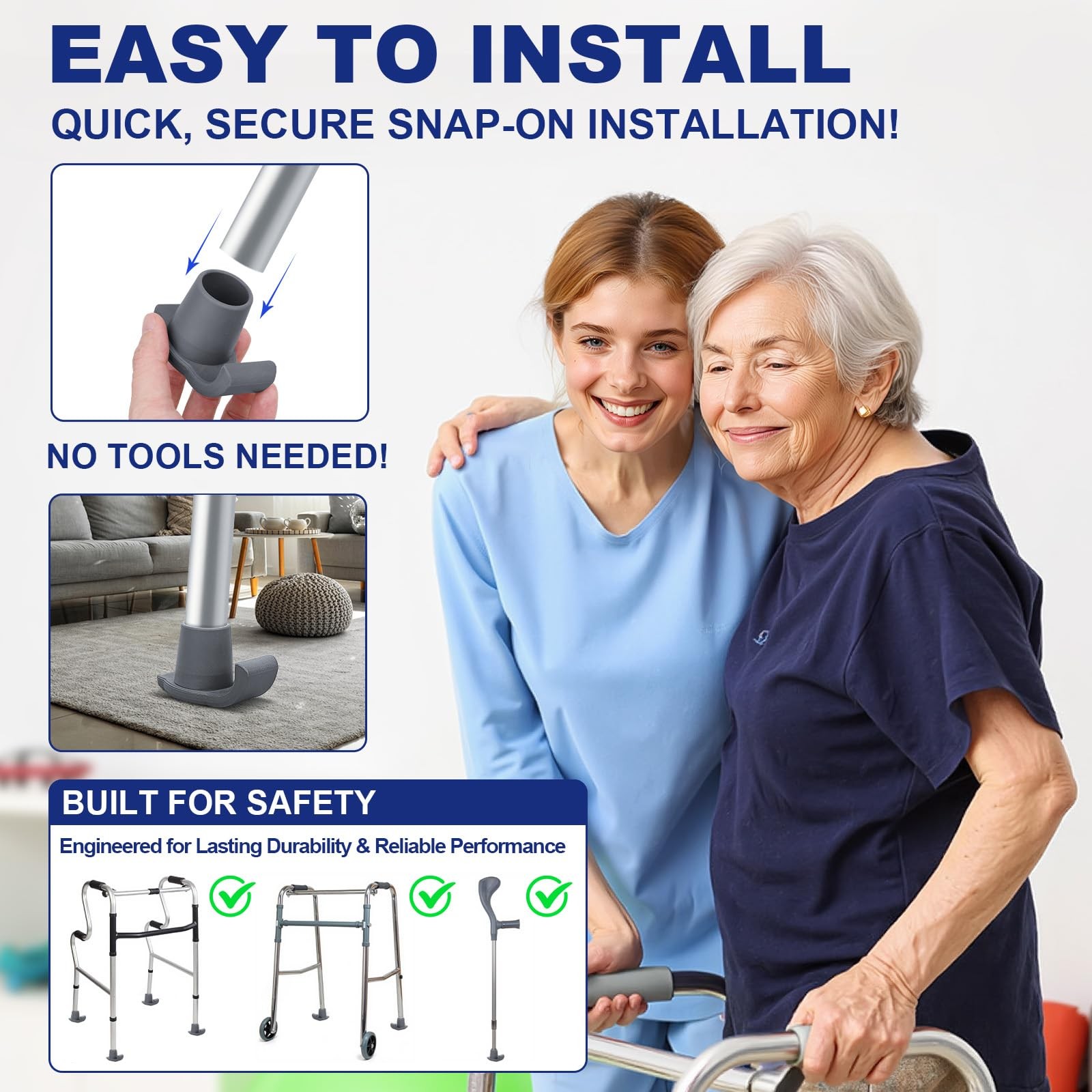 Walker Ski Glides, 2 Pack Durable Ski Glides for Folding Walkers, Universal F...