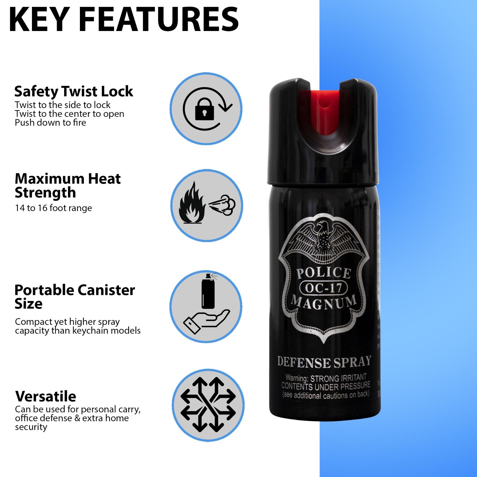 Police Magnum pepper spray 2oz Safety Lock Black Holster Belt Clip Security