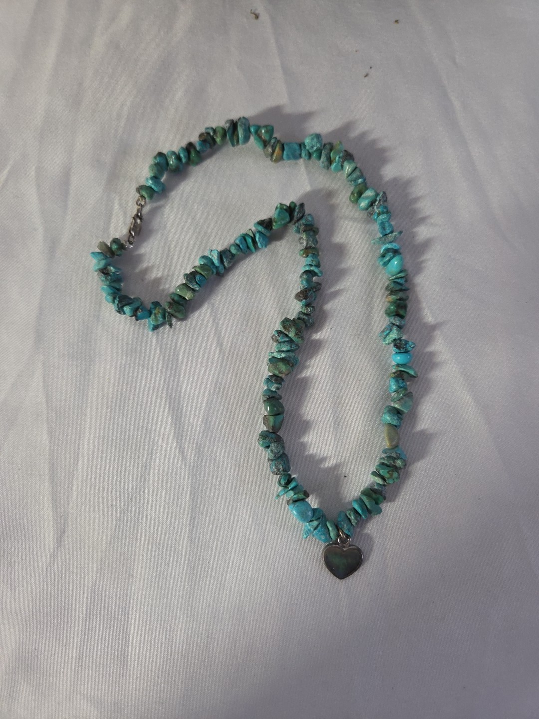 Vtg,  Native American, Sterling Silver & Turquoise Neck w/Abalone Pendant (203)