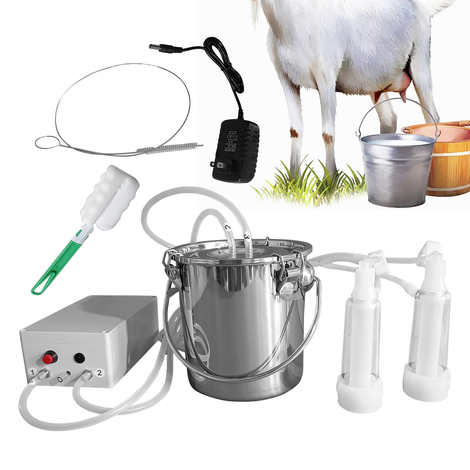 3L Portable Electric DualHead Sheep Goat Milking Machine Cow Milker Vacuum Pump