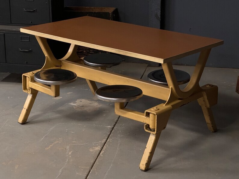 LOT Of Vintage Swing Out Seat Table, Industrial Dining Table, Table Base