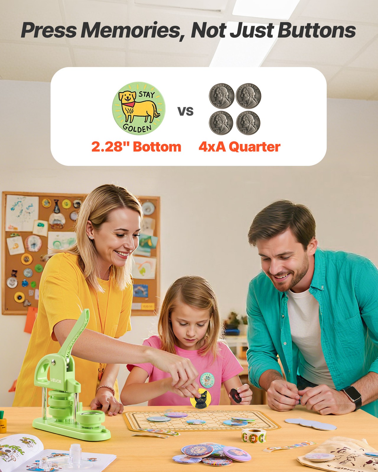 VEVOR Button Maker Machine Plastic Pin Maker 2.28 in 100pcs Button Parts Green