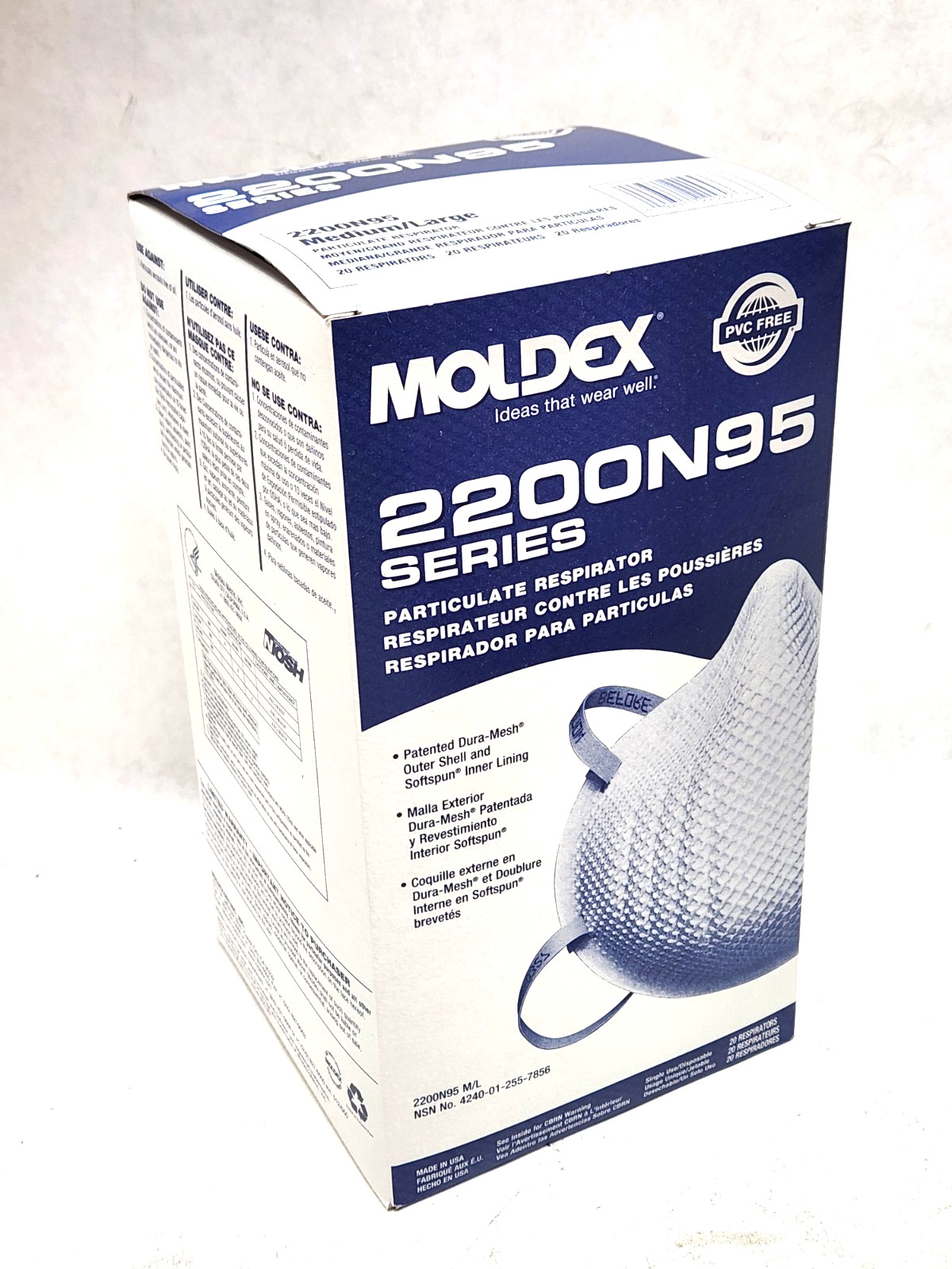 (1 box) Moldex 2200N95  Respirator Mask, Medium/Large 20 Masks per Box