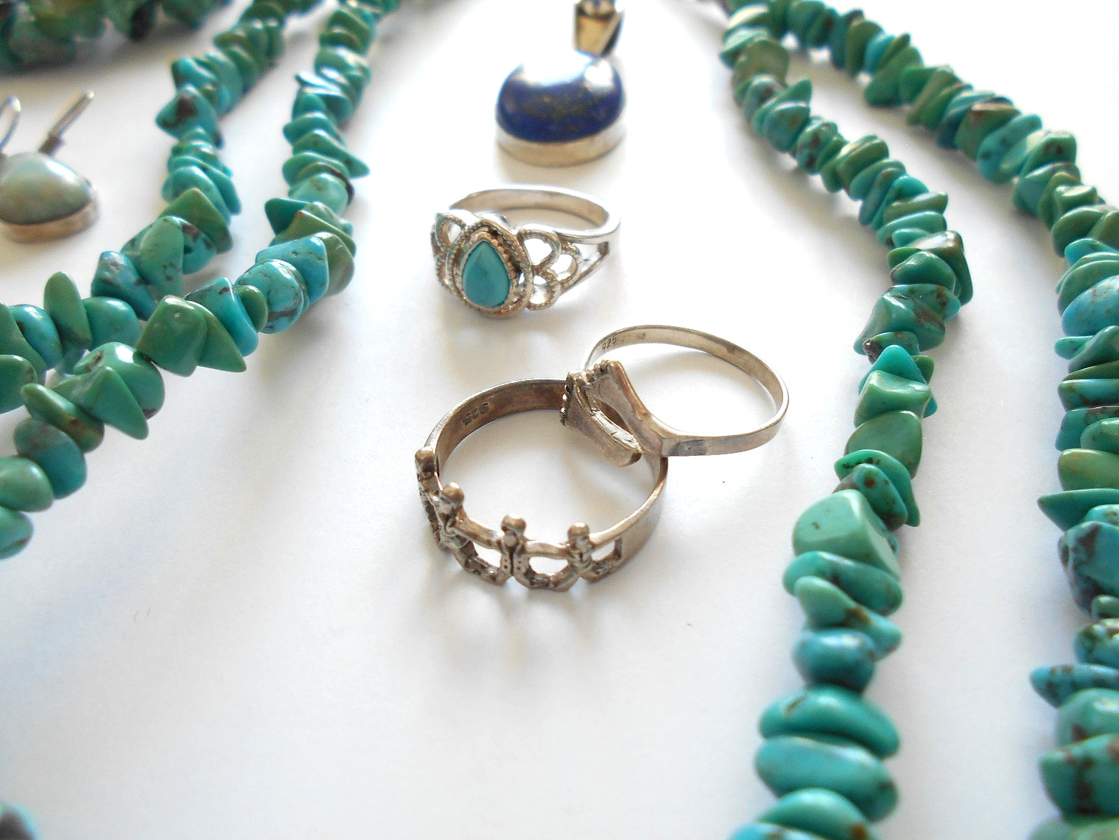 Lot of 8 Pieces Sterling Turquoise, Lapis, Larimar Jewelry Lot #5 130 Grams