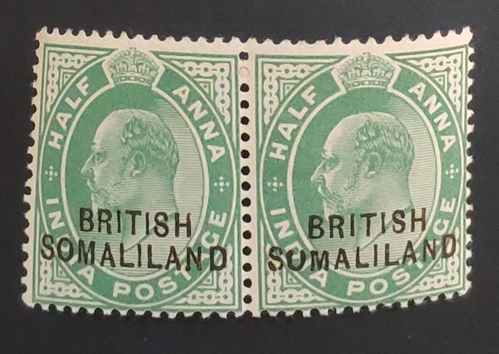 BRITISH SOMALILAND 1903. ED 7th. ERROR! ½a with "SUMALILAND" ovpt in pair. MUH.