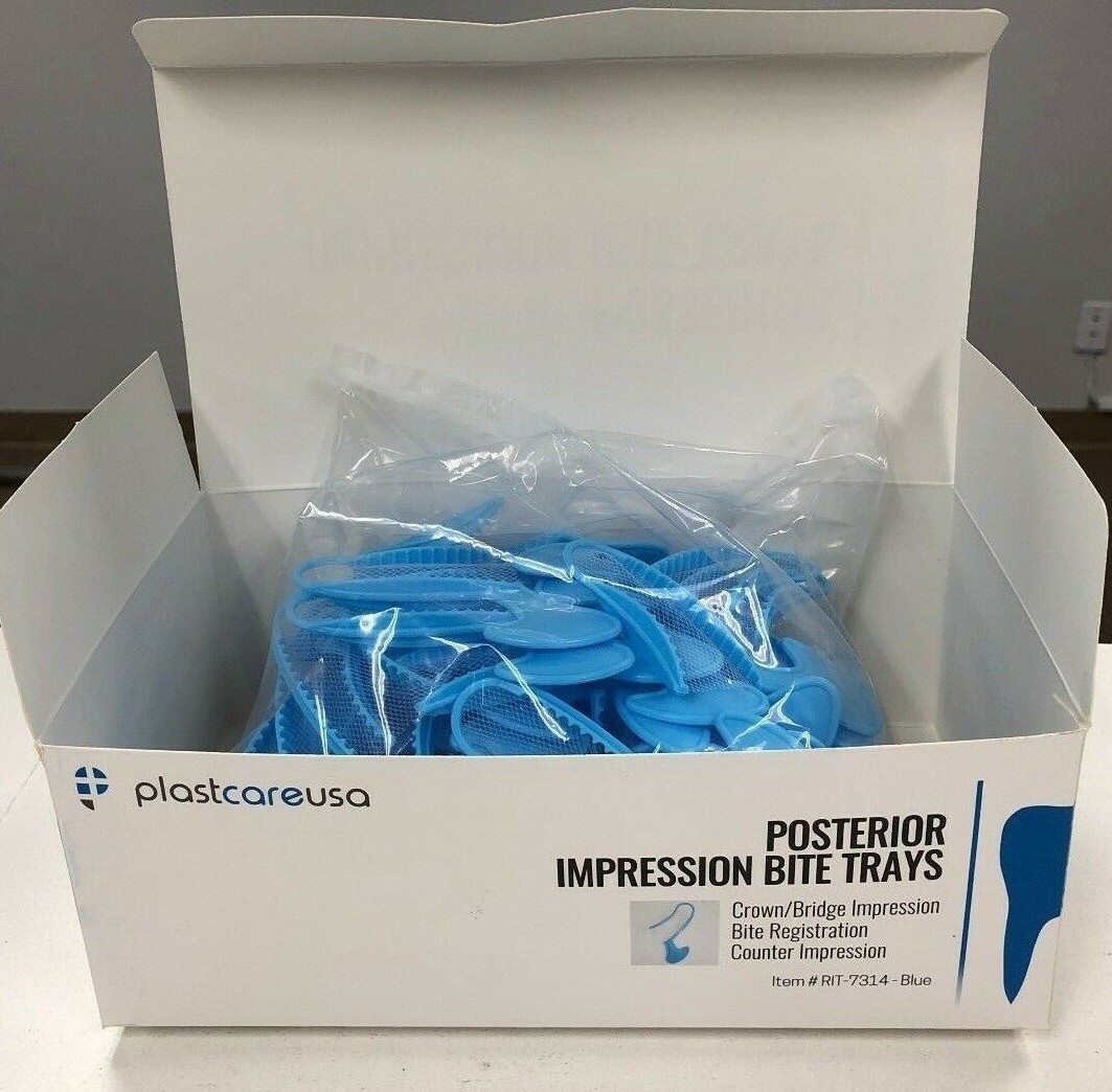 Dental Impression Bite Registration Triple Trays, Posterior, (Blue) (Box of 50)