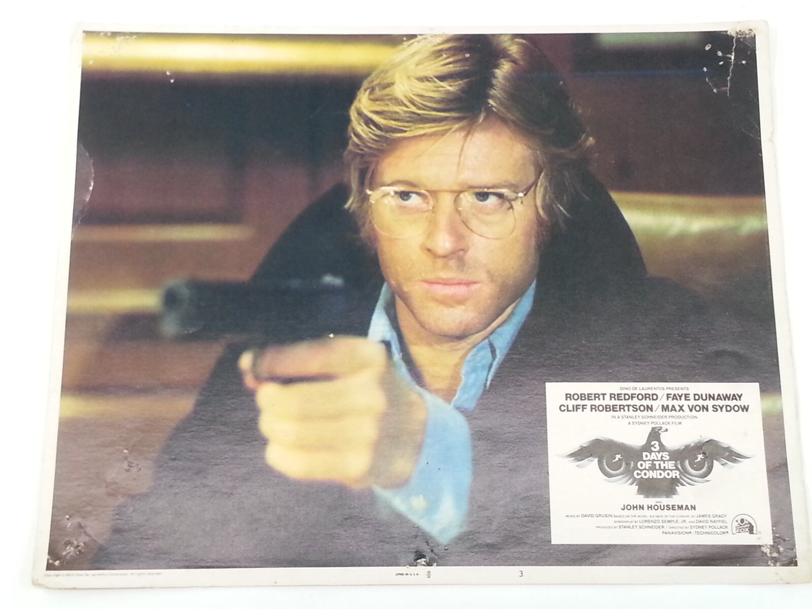3 Pc Vintage 1975 3 Days Of The Condor Robert Redford Max Von Sydow Lobby Cards