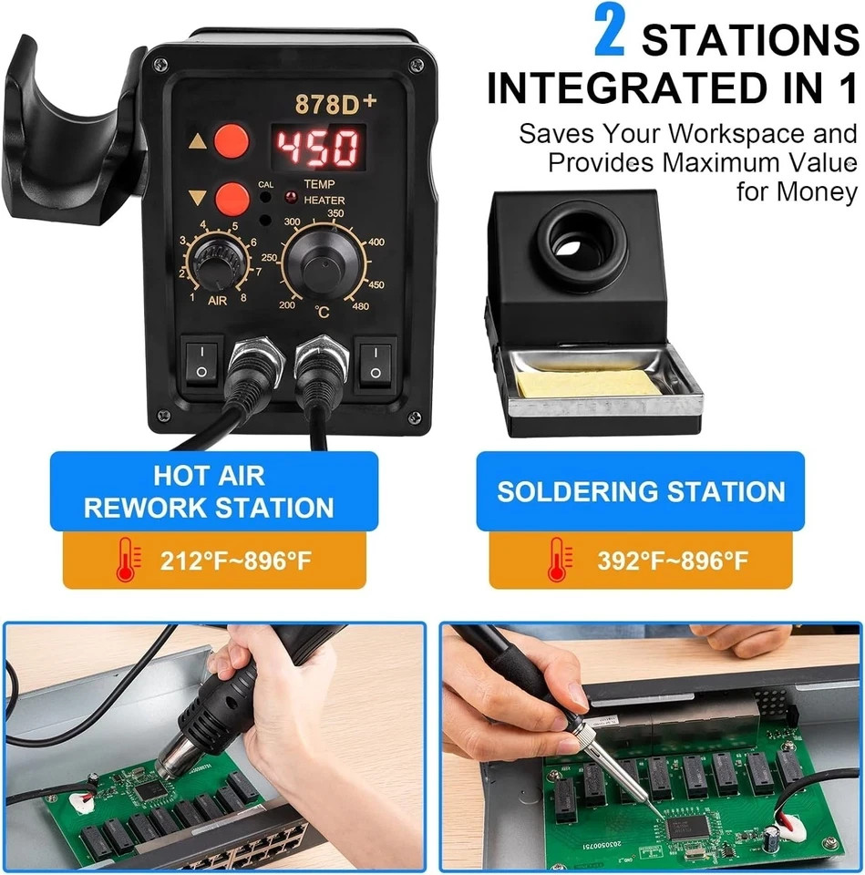 Estacion De Soldadura Estación Calor Pistola Aire Caliente Digital 2 En 1 NUEVO