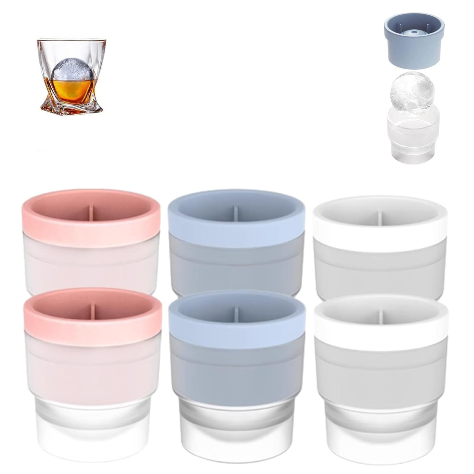 6 Pack Ice Ball Molds - 2.5" Spherical Ice Cube Trays for Whiskey & Cocktails