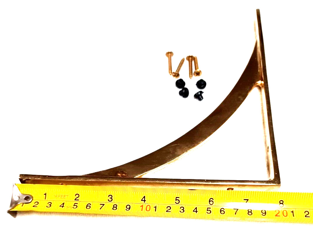 TWO 2 PC. BRASS SHELF BRACKET 4-8" X 8" HEAVY DUTY HAS A LITTLE TARNISH W/SCREW