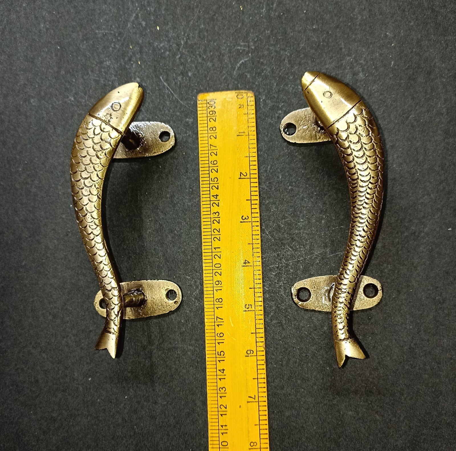 Lacquered Brass Curved Fish Home Window Pull Modern Door Grab Handle Pair AJ474