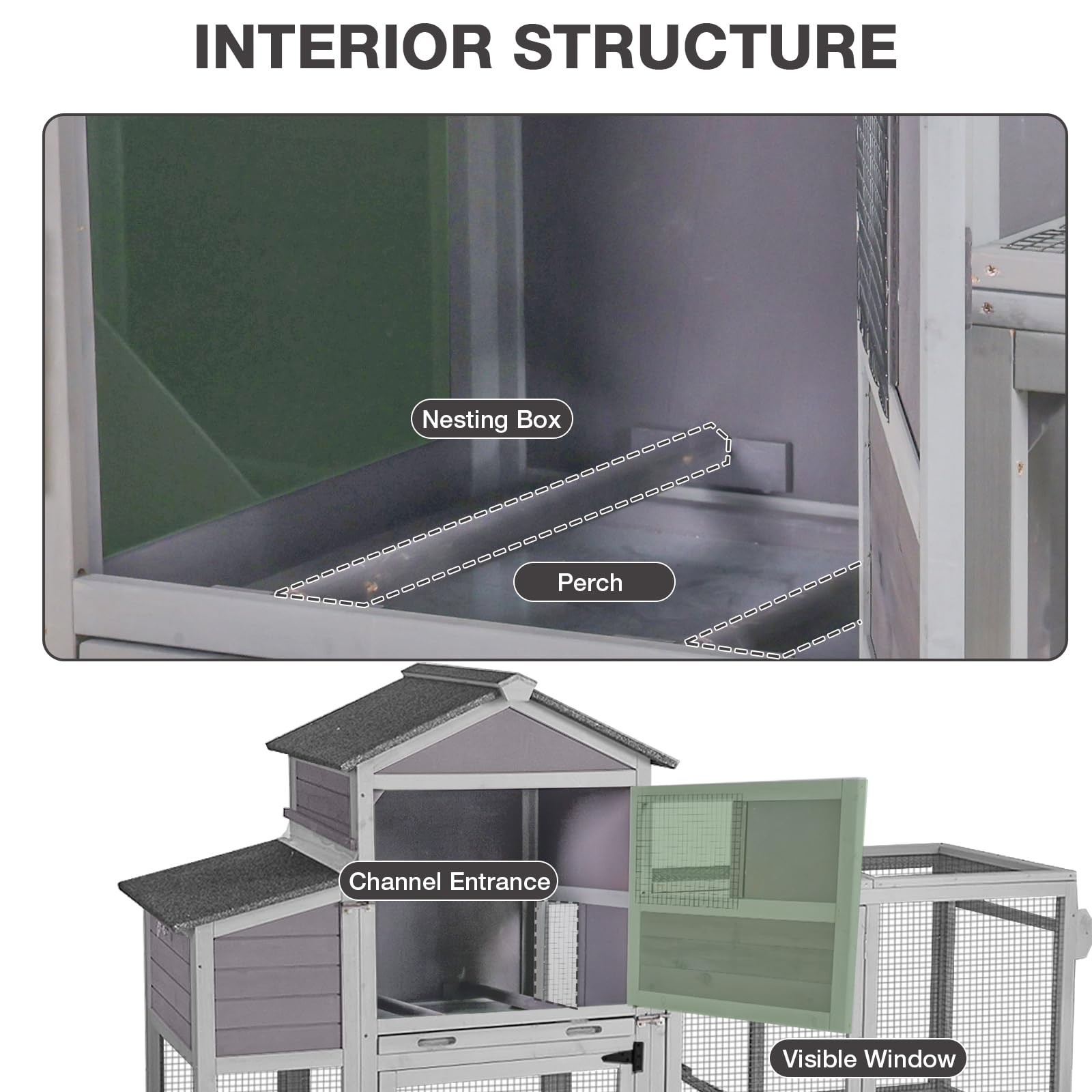 Chicken Coop for Outdoor - Poultry Cage with Wheels Large Mobile Hen House